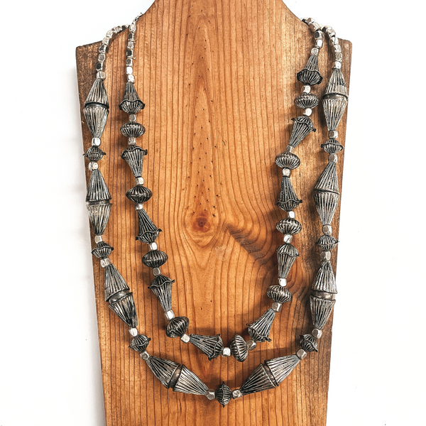 Native Inspired Triangle Beaded Necklace in Silver