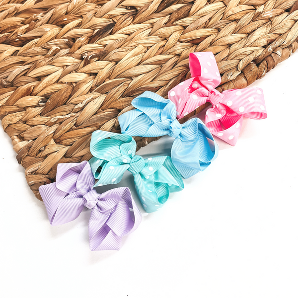 Set of Four | Hair Bows with Polka Dots in Assorted Colors