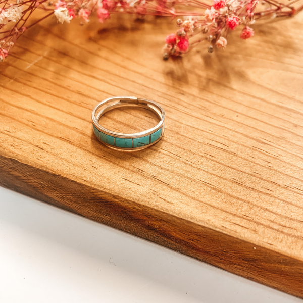 Julius Livingston | Navajo Handmade Sterling Silver Ring with Turquoise Inlay
