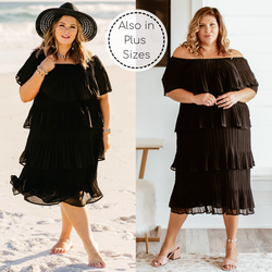 Take My Hand Off the Shoulder Ruffle Tiered Dress in Black