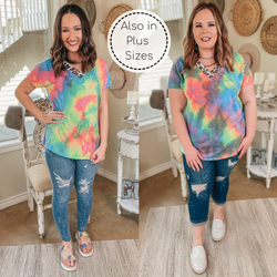 Levels of My Heart Leopard Trim V Neck Top in Multi Color Tie Dye