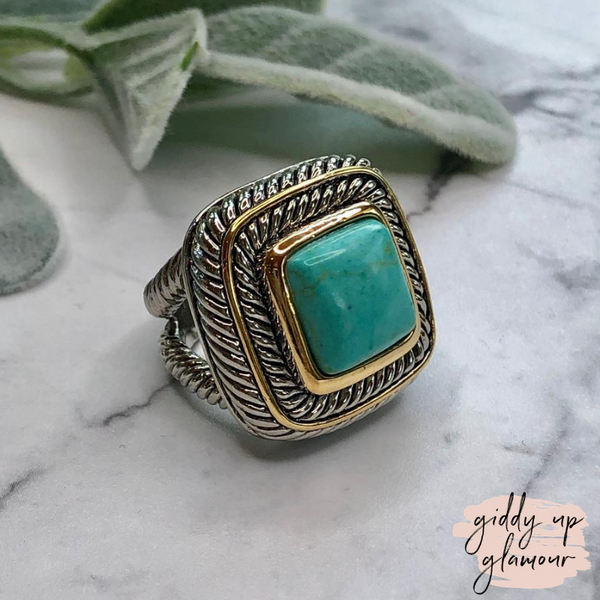 Large Two Toned Ring with Turquoise Stone