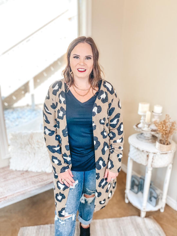 Keeping The Pace Large Leopard Print Cardigan in Taupe
