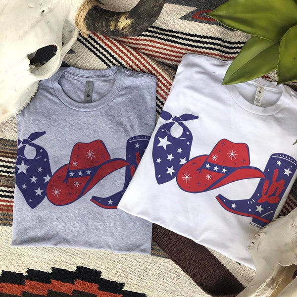 Red, White and Western Graphic Tee in Gray